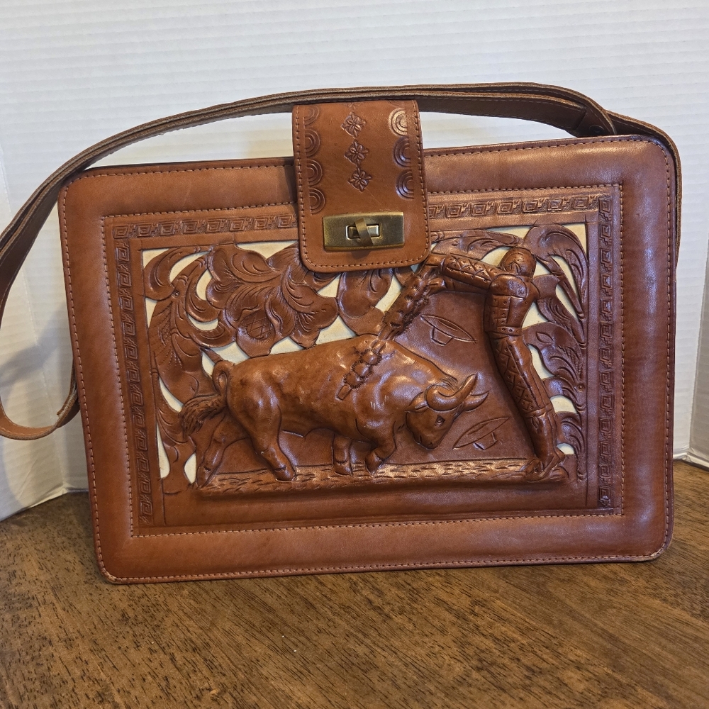 Vintage Hand Tooled Mexican Leather 3D Handbag MCM Cutout
